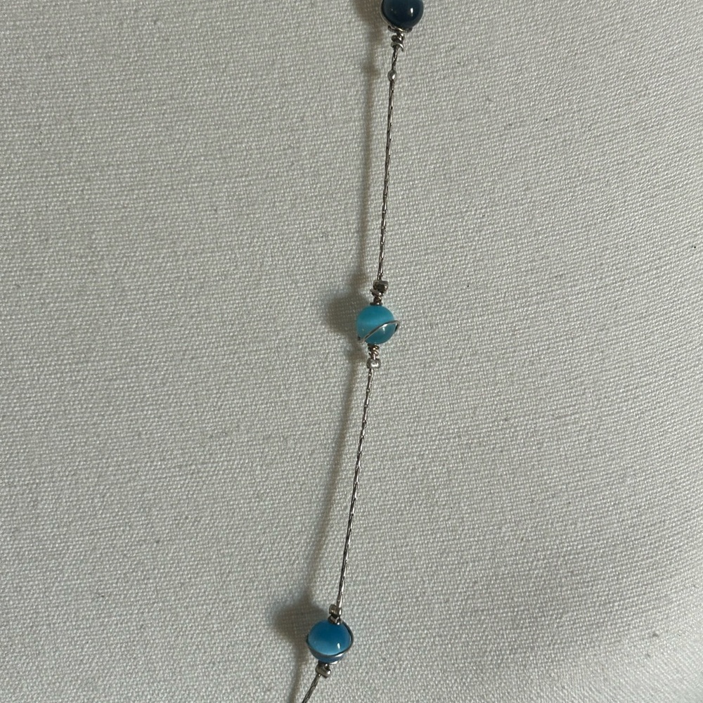 Vintage Sterling Silver Snake Chain & Genuine Blue Moonstone Beaded Necklace - Picture 2 of 4